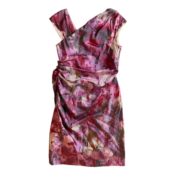 Vera Wang Red Pinks Multicolor Dress V Neck Unequal Sleeve Size 14 Wedding MOB - Picture 2 of 6